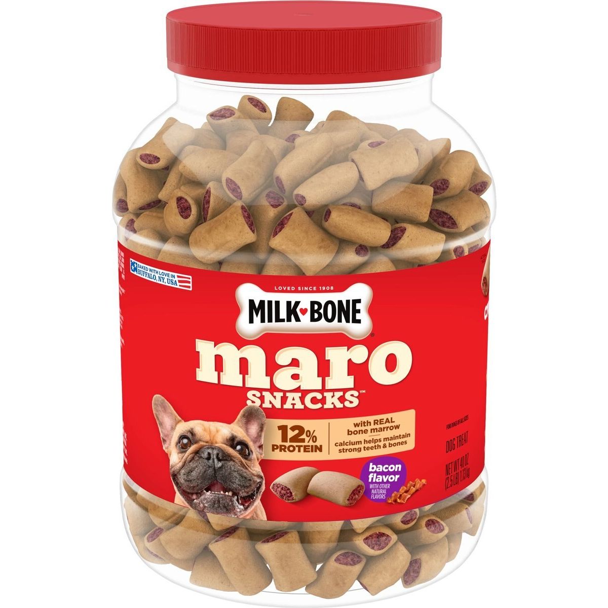 Milk-Bone MaroSnacks sabor tocino, 1.13 kg, bote 40 oz