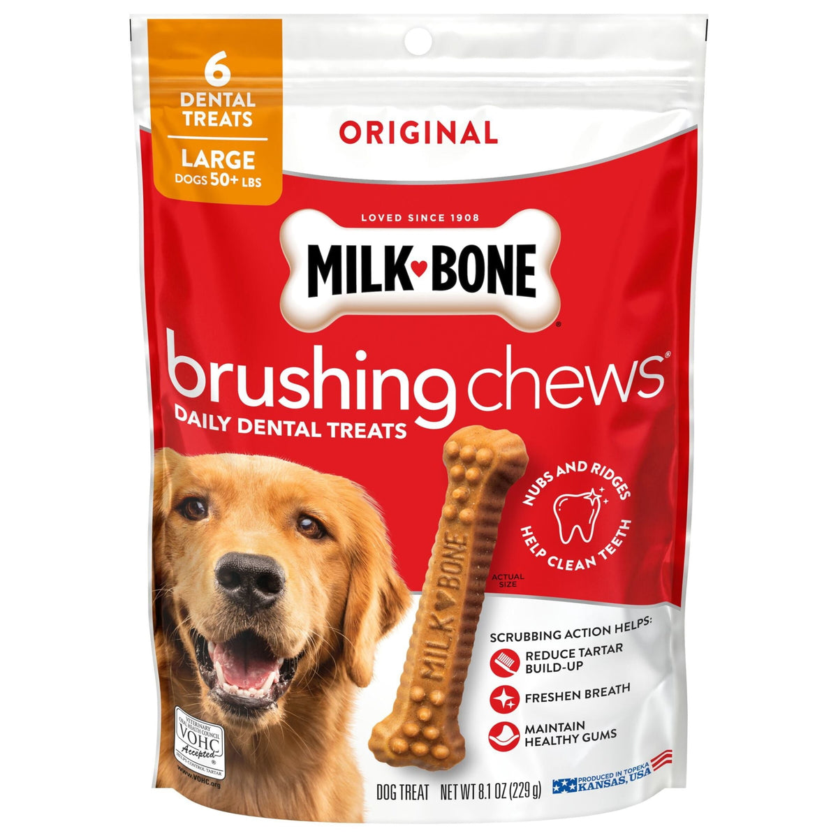 Milk-Bone Brushing Chews Original (Pollo), Large, 6 unidades, bolsa 8.1 oz