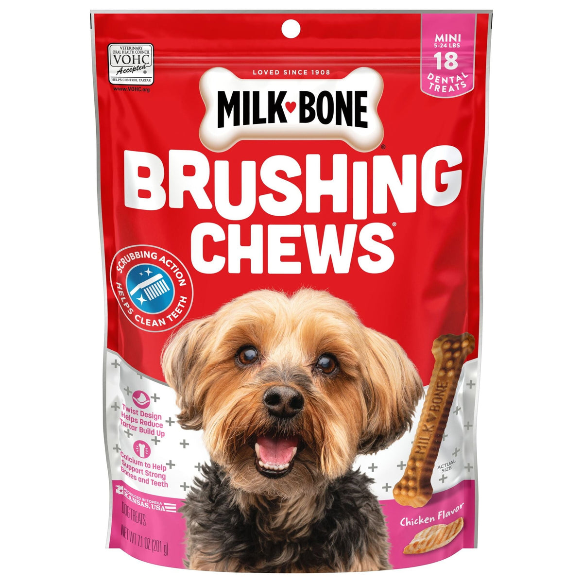 Milk-Bone Brushing Chews Mini Original Pollo, 18 unidades, 7.1 oz