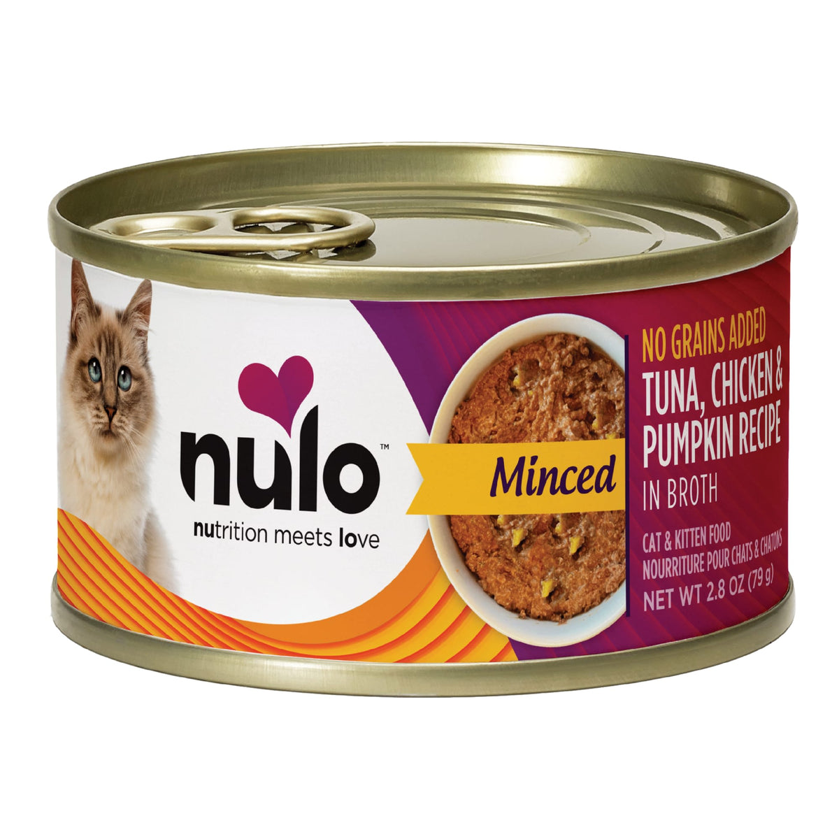 Nulo Minced Tuna, Chicken & Pumpkin para gatos, lata de 79 g