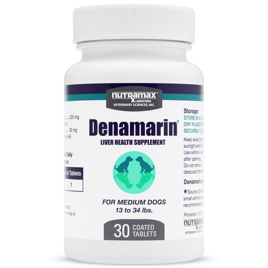 Nutramax Denamarin 225 mg, frasco de 30 tabletas para perros medianos