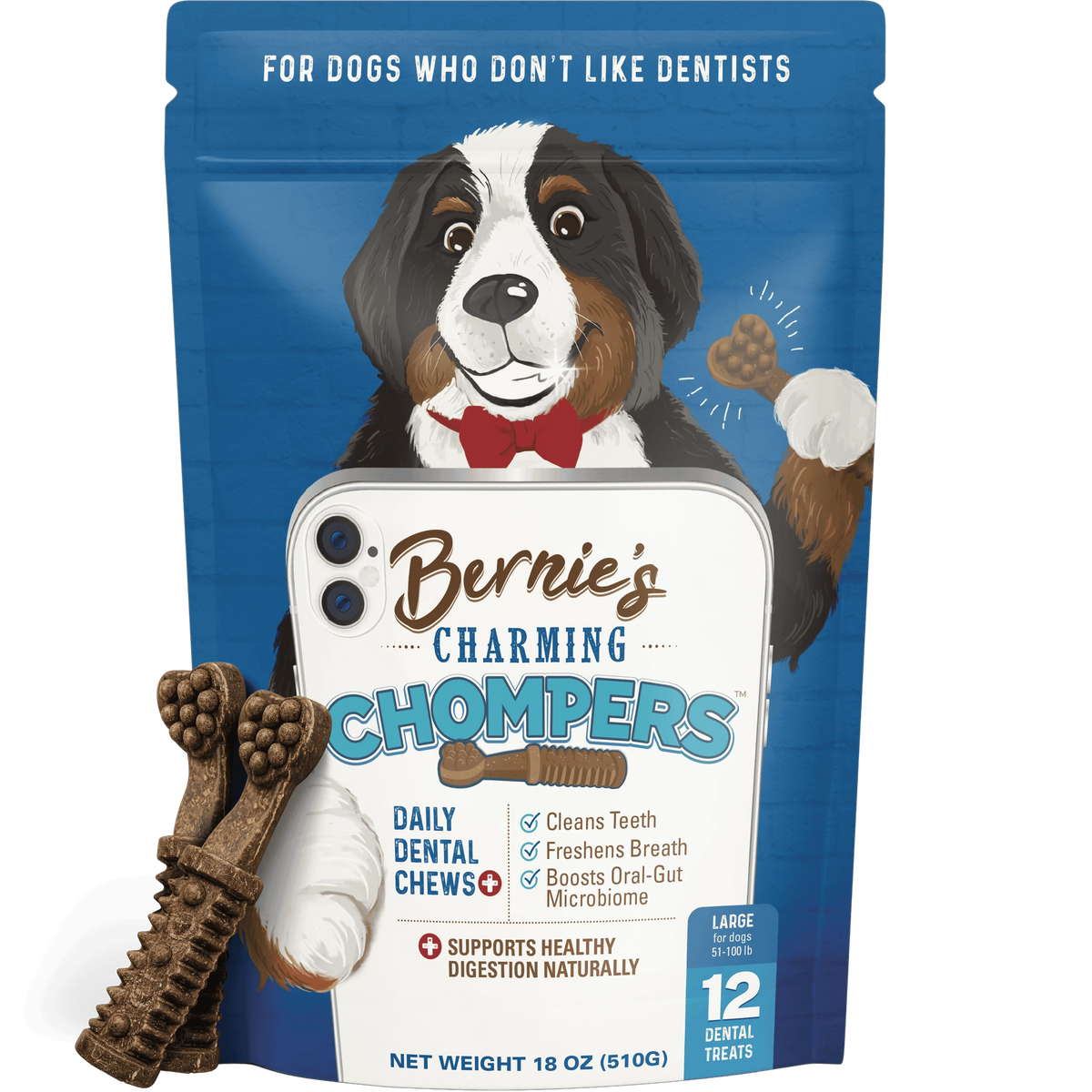 Bernie's Charming Chompers, Grande, 12 masticables, 510 g