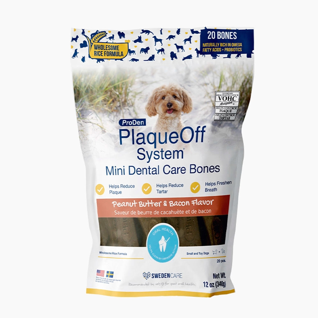 ProDen Mini Dental Care Bones, sabor crema de cacahuate y tocino, 20 unidades