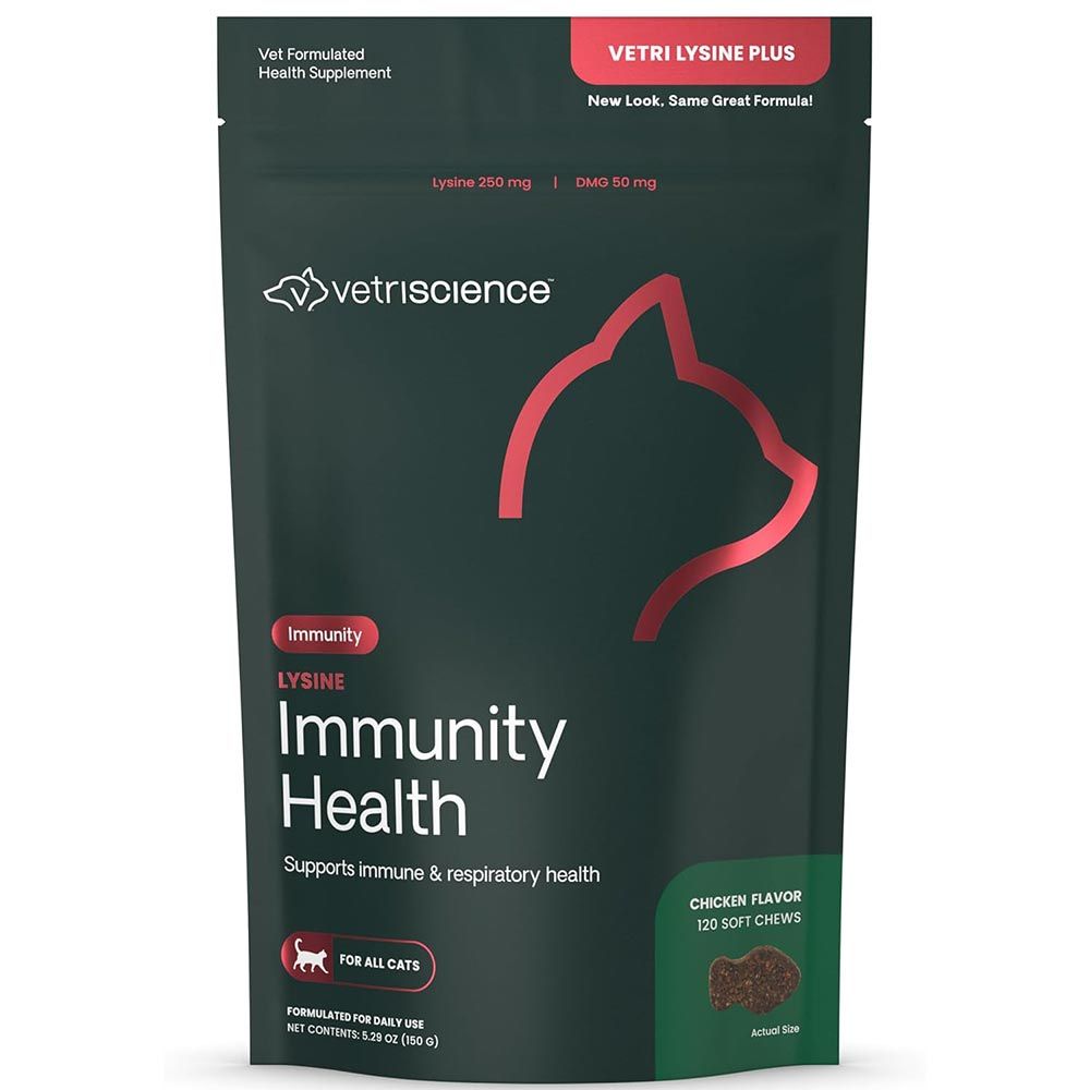 VetriScience Lysine Immunity Health gatos, 120 masticables SKU 0900743.120, envase comercial exacto