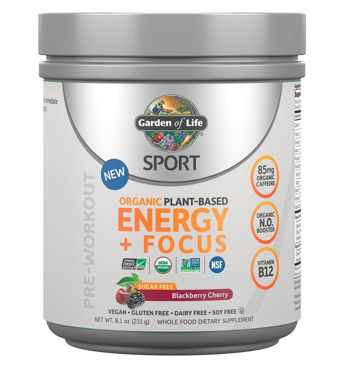 Energía y Mente Clara sabor Mora Cereza, Libre de Azúcar. 231 gr.