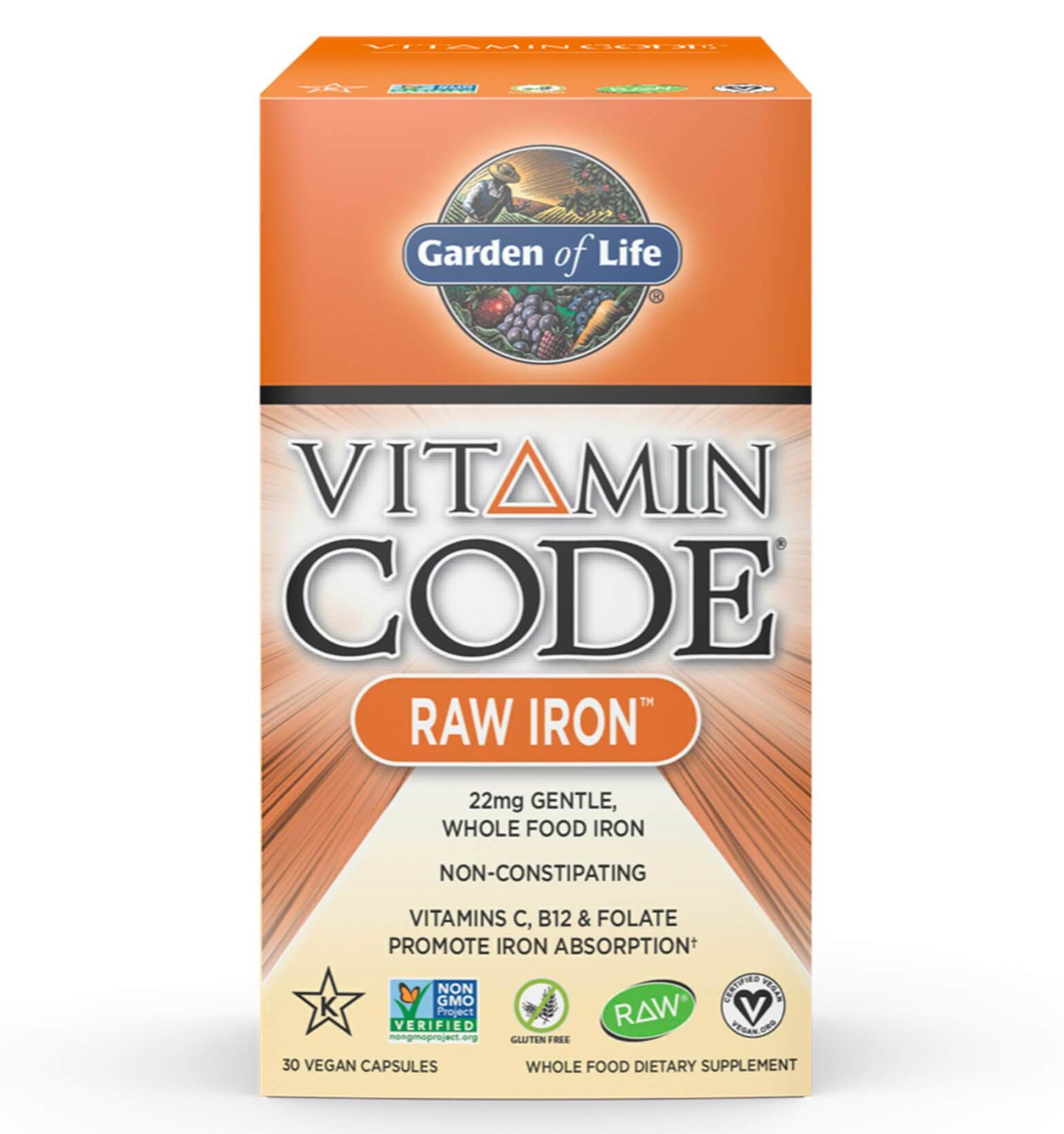 Hierro Raw Vegano 22 mg,  Folato. 30 Vcaps