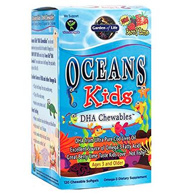 Oceans, Omega 3 para Niños, Vitamina A, D-3, Delicioso sabor Berries. 120 cápsulas masticables.