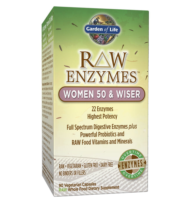 Enzimas Raw para Mujeres + de 50 Años. 22 Enzimas Digestivas, Vitaminas. 90 cáps Vegetarianas.