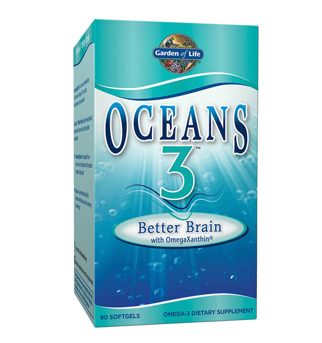 Oceans Omega 3, Mejor Cerebro. EPA, DHA, Bacopa, Vitamina A, D, E, K, B12, Folato. 90 cáps suaves