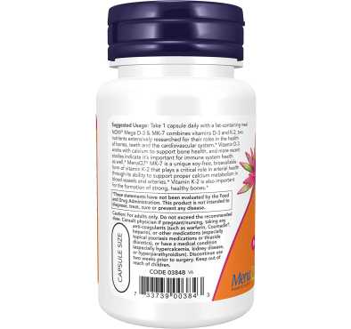 Mega Vitamina D3 (5,000 ui) + MK7, 60 Veg Caps