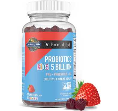 Probióticos, Prebióticos, Postbióticos para Niños. Vitamina D3, Soporte Inmue. 60 Gomitas sabor Fresa.
