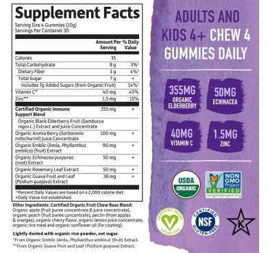 Elderberry Soporte Inmune, Echinacea, Zinc, Vitamina C. 120 Gomitas