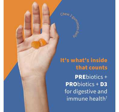 Prebióticos, Probióticos, Vitamina D3, 10 billones, sabor Naranja, 60 Gomitas