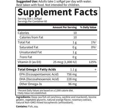 Omega 3 Platinum Premium, 1 cápsula diaria. 30 cápsulas blandas