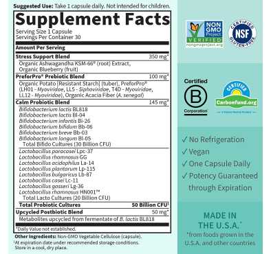 Probióticos Calm, Pre+Probiótico+Post. 50 billiones. 30 Vcaps