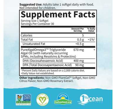 Omega 3 Prenatal Vegano, DHA, DPA, Libre de Grasa Saturada. 30 vcap