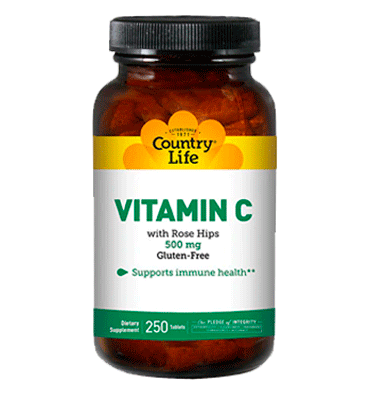 COUNTRY LIFE, Vitamina C with Rose Hips 500 mg, 250 Tablets