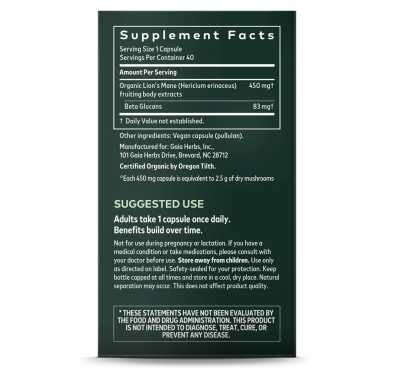 Hongo Melena de León (Lions Mane),  40 Vegan Caps