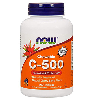 NOW FOODS, Vitamina C Chewable 500, sabor Cereza Berry, 100 Tabs asticables